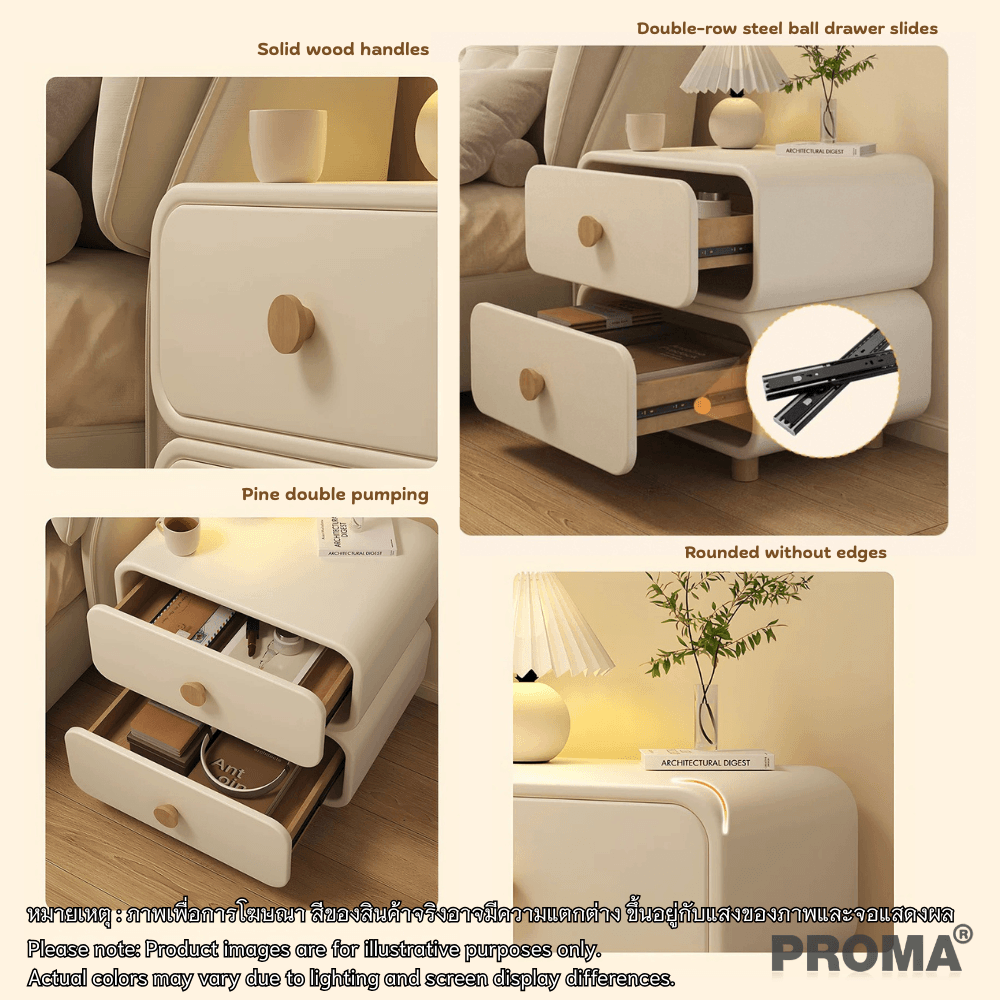 [PRE-ORDER] โต๊ะข้างเตียงสไตล์มินิมอล 2 ชั้น PROMA-TBD-01 วัสดุไม้สนอัดหลายชั้น ขนาด 40 ซม. ดำ/ขาว